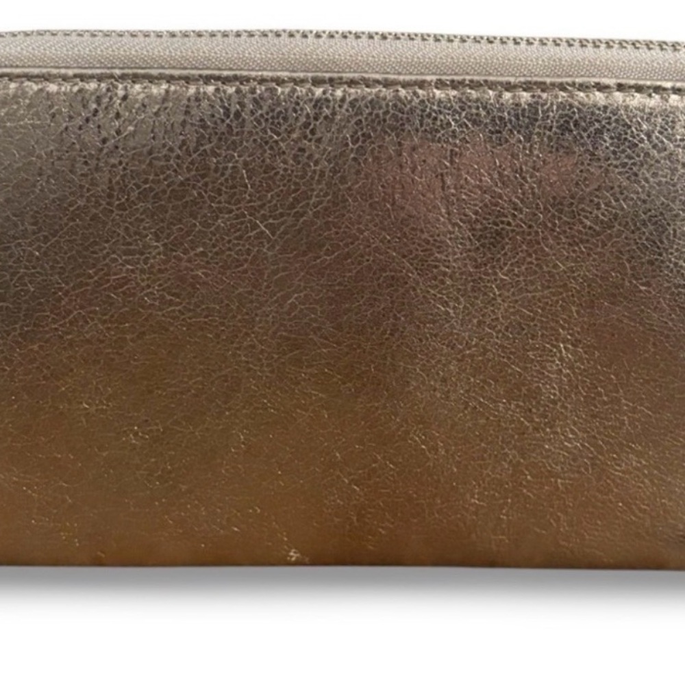 Tory Burch Metallic Silver-Gold Zip Wallet with Logo Medallion - Picture 3 of 4
